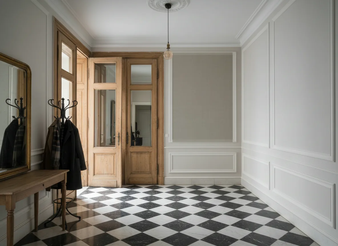 Nérikomi Texture Cerame — Hol w krakowskiej kamienicy — kwatera w listwach