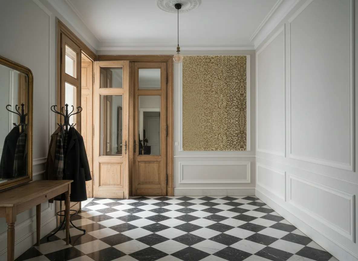 Pyrite Textures Metalliques — Hol w krakowskiej kamienicy — kwatera w listwach