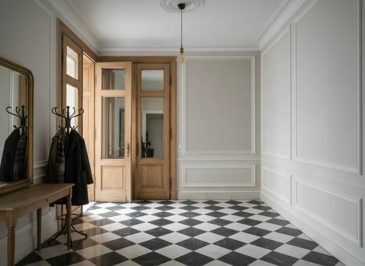 Vinacoustic Linen 2 — Hol w krakowskiej kamienicy — kwatera w listwach