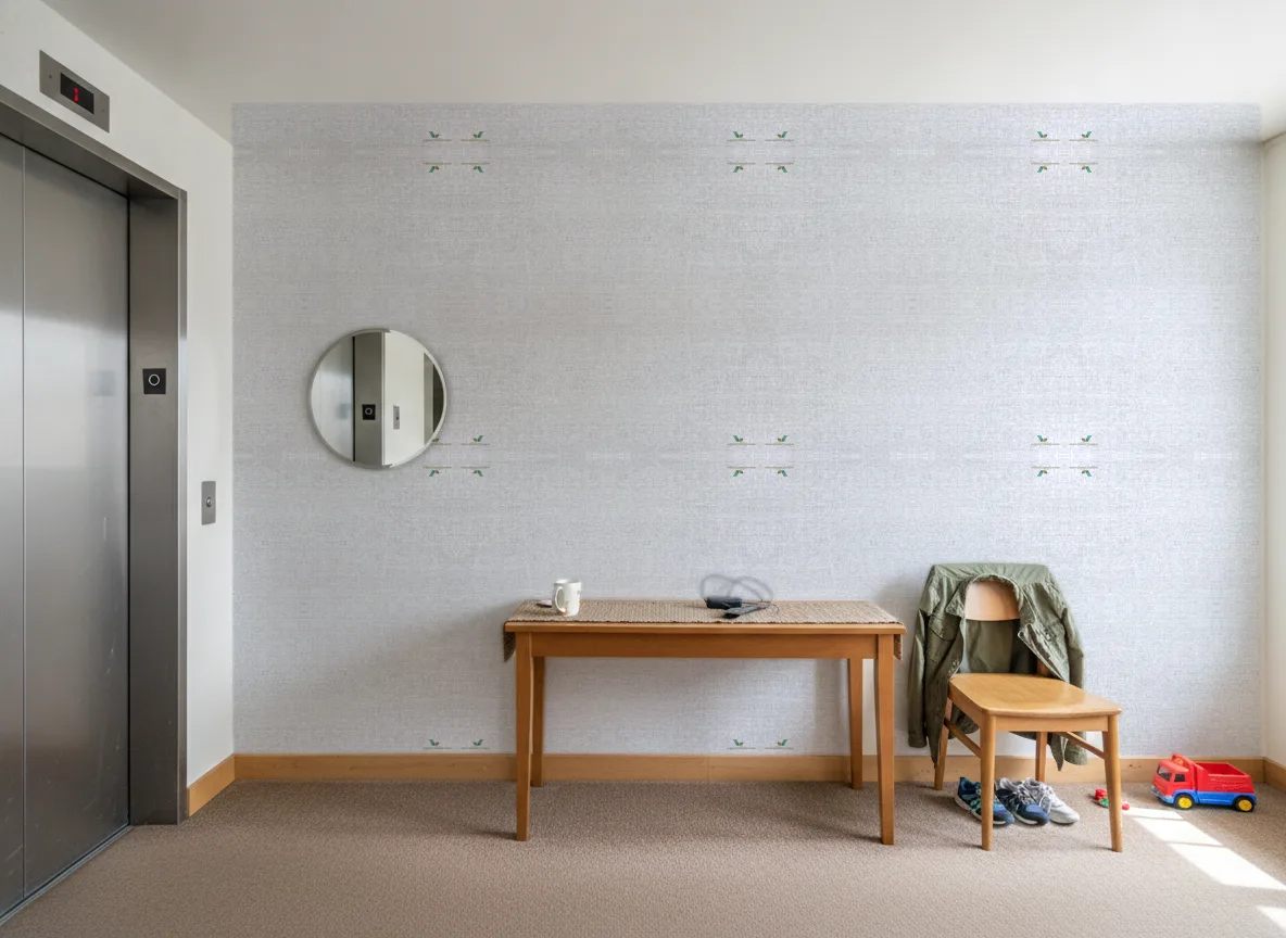 Elara Natural — Hol przy windzie w apartamentowcu