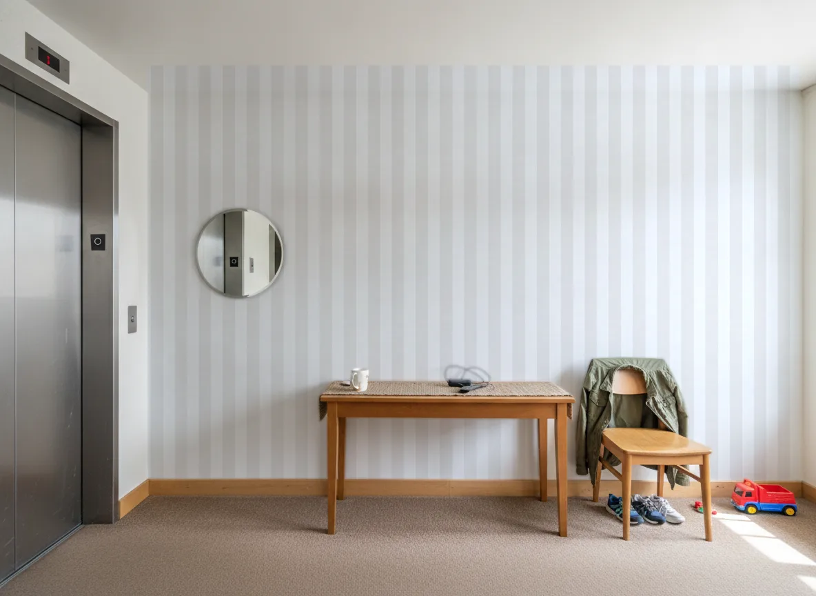 Bombay Exclusive — pasy — Hol przy windzie w apartamentowcu