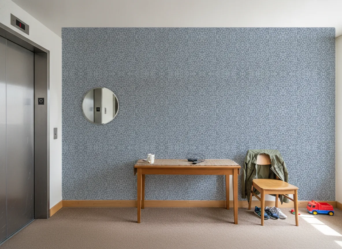 Drobne heksagony — Hol przy windzie w apartamentowcu