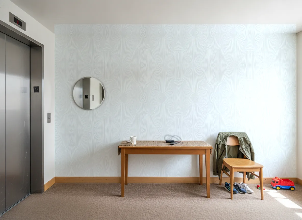 Eleganckie wachlarze — Hol przy windzie w apartamentowcu
