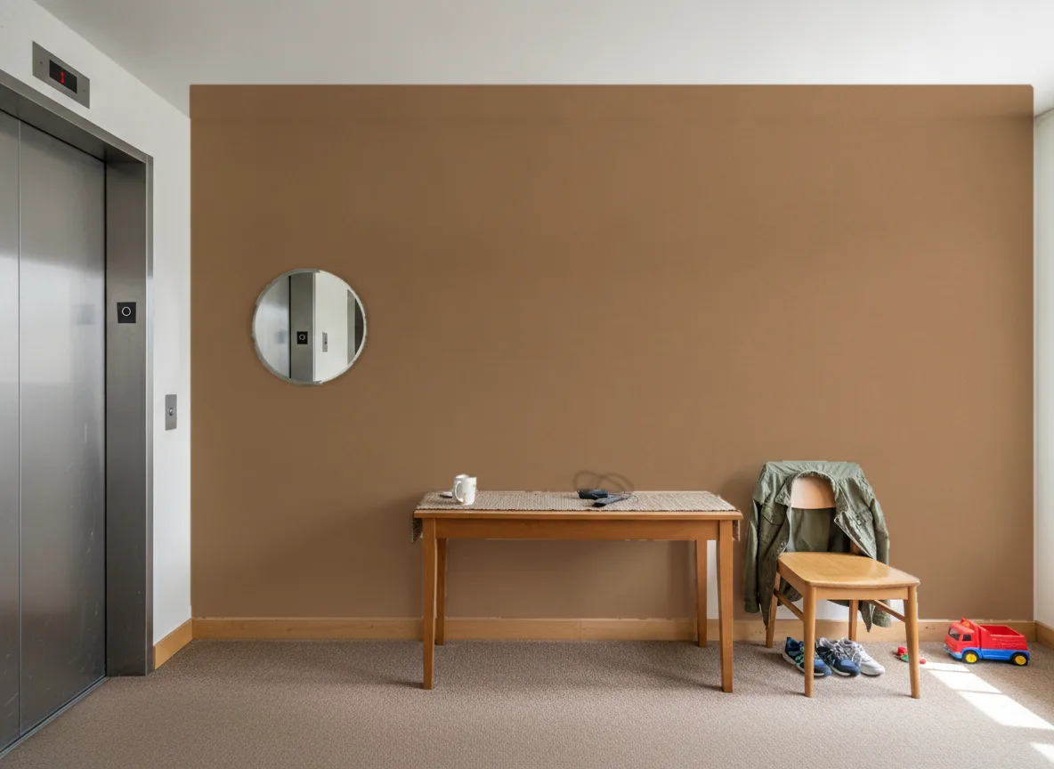 Minimalistyczna metaliczna — Hol przy windzie w apartamentowcu