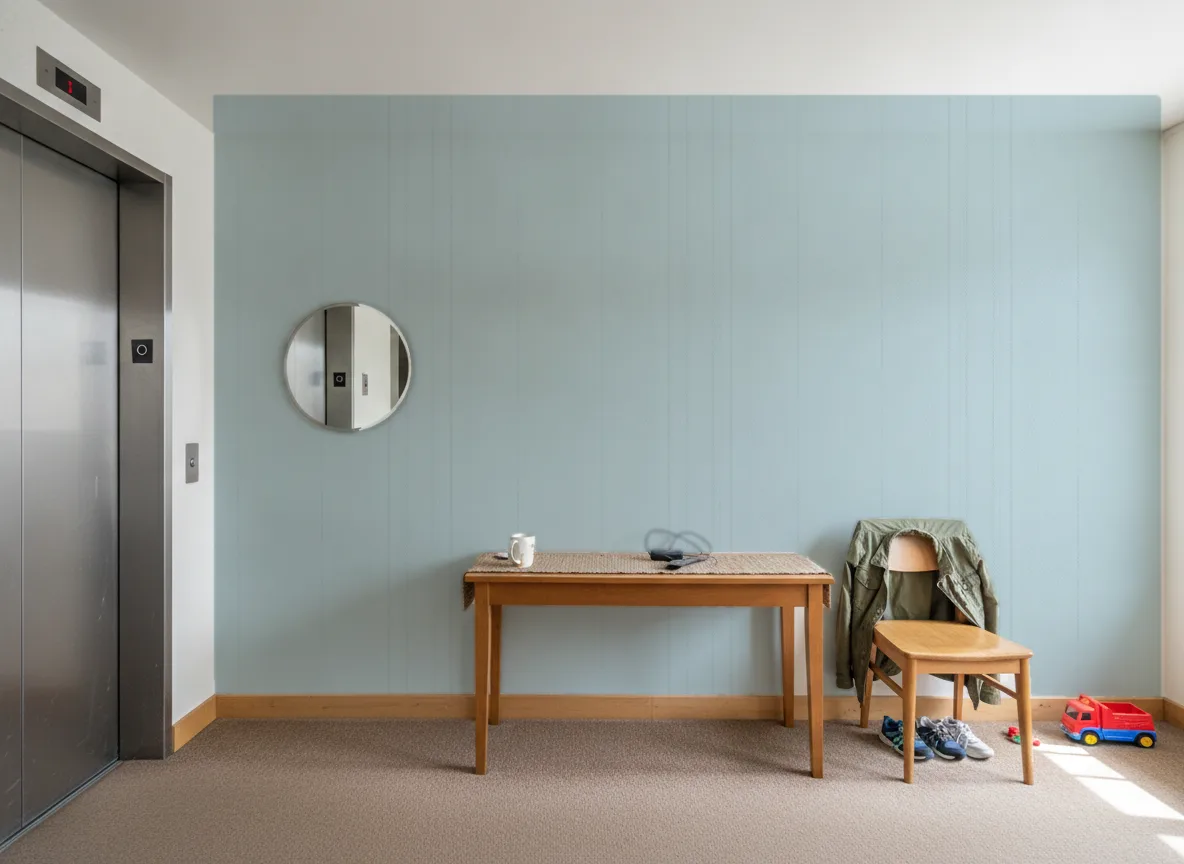 Polyform Eos Vertigo — Hol przy windzie w apartamentowcu