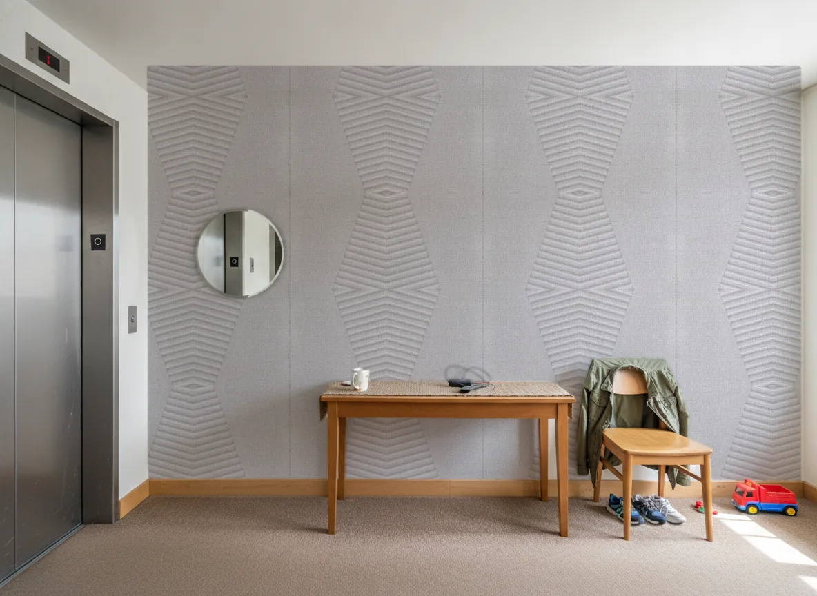 Polyform Vinacoustic Arcad — Hol przy windzie w apartamentowcu
