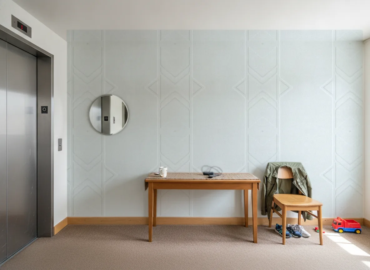 Polyform Vinacoustic Gallery — Hol przy windzie w apartamentowcu