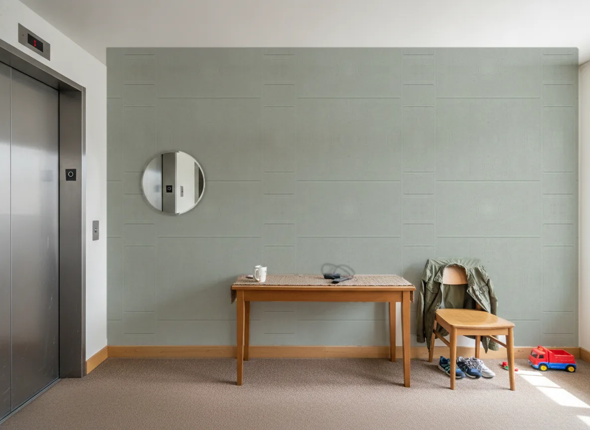 Polyform Vinacoustic Kent — Hol przy windzie w apartamentowcu