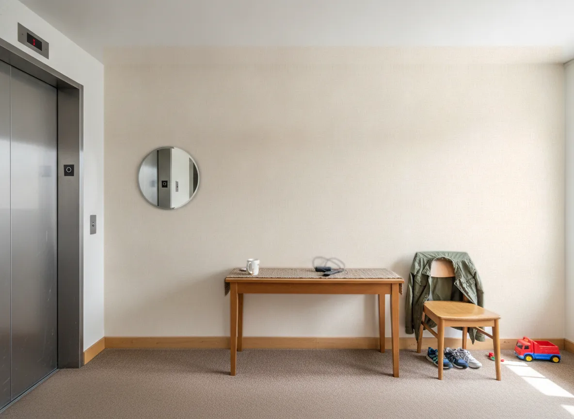 Vinacoustic Linen 3 — Hol przy windzie w apartamentowcu