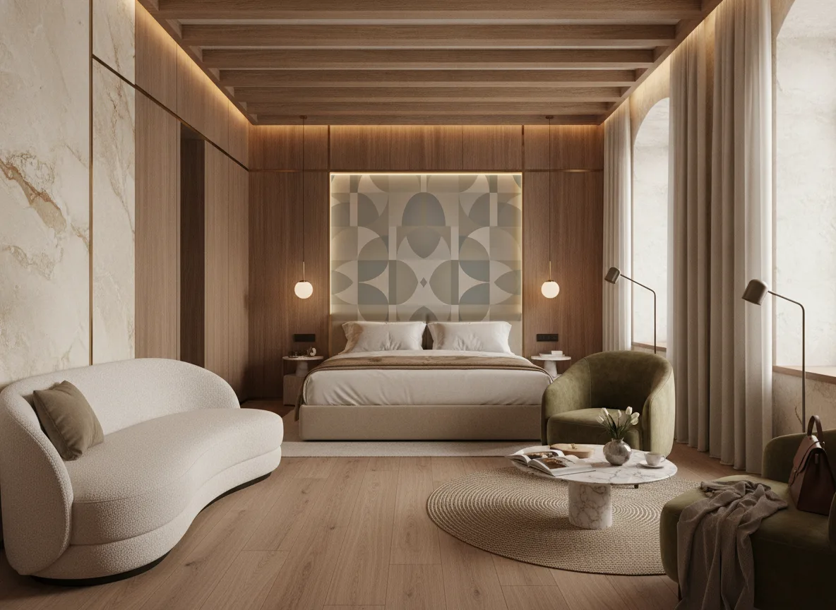 Barillet Faubourg des Lumieres — Pokój w hotelu butikowym — podświetlone pole nad łóżkiem