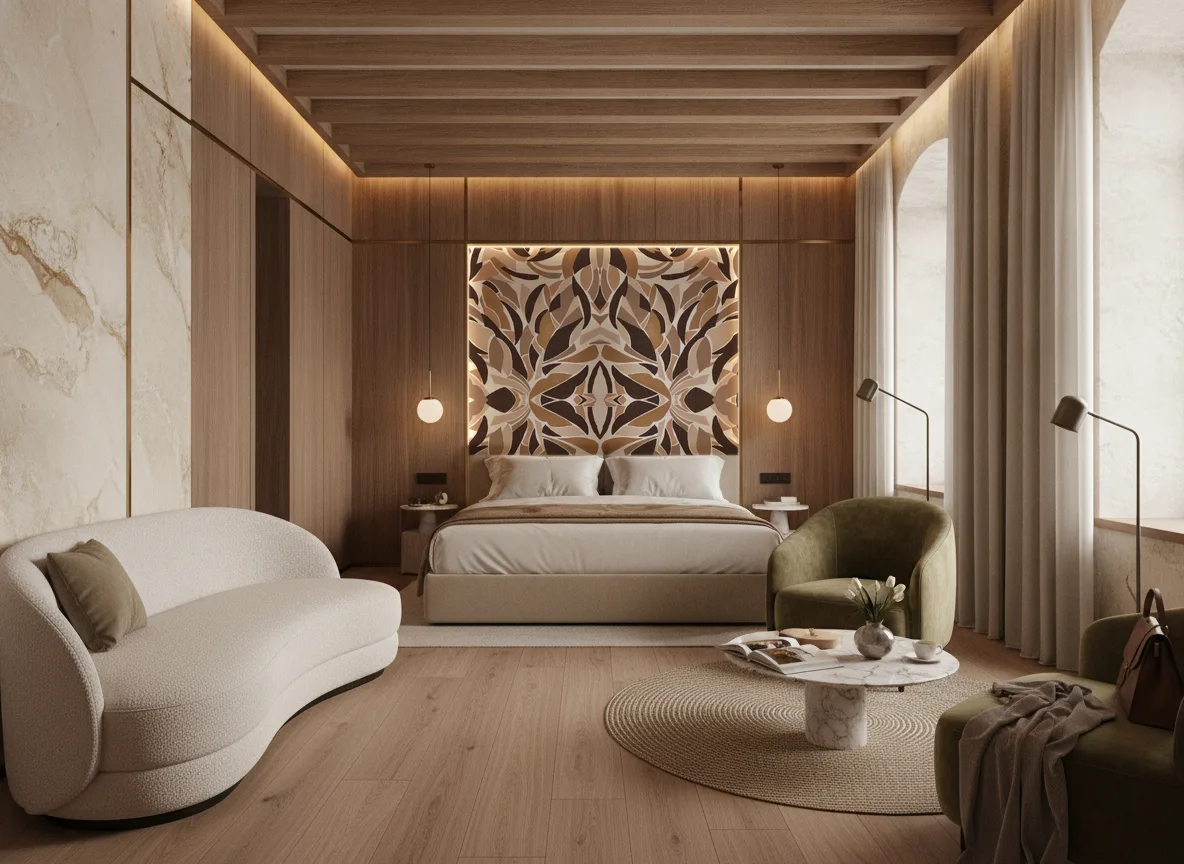 L'Atelier — Pokój w hotelu butikowym — podświetlone pole nad łóżkiem