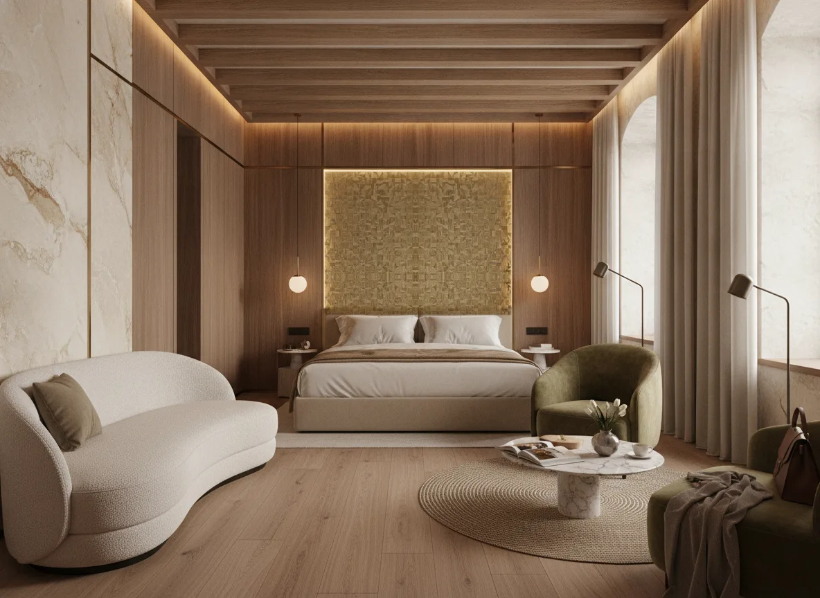 Veladero Textures Metalliques — Pokój w hotelu butikowym — podświetlone pole nad łóżkiem