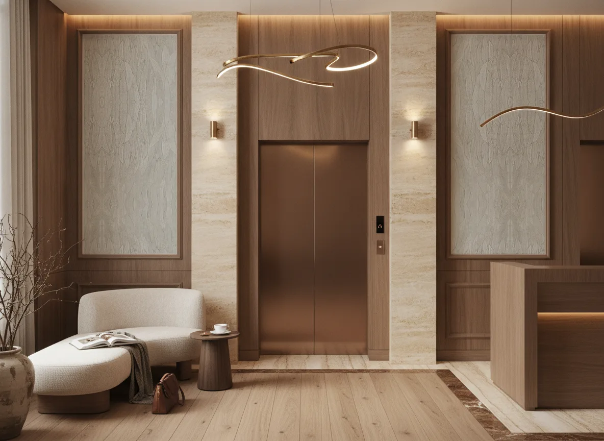 Cinerea Nature Precieuse – Textures — Hol przy windach w hotelu — dwie wysokie ramy