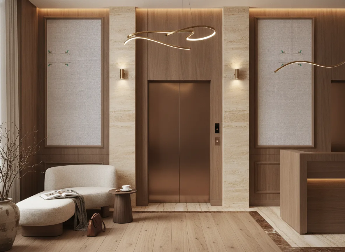Elara Natural — Hol przy windach w hotelu — dwie wysokie ramy
