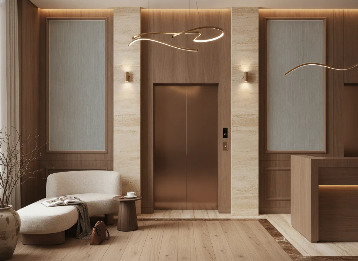 Le Bois — Hol przy windach w hotelu — dwie wysokie ramy