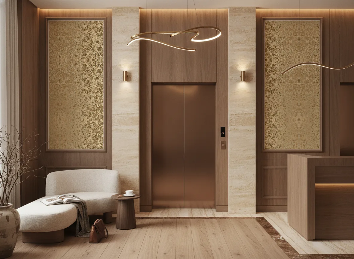 Pyrite Textures Metalliques — Hol przy windach w hotelu — dwie wysokie ramy