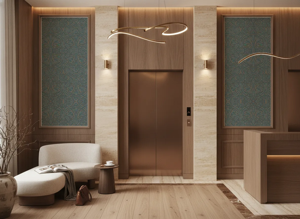 Rabat Mansour — Hol przy windach w hotelu — dwie wysokie ramy