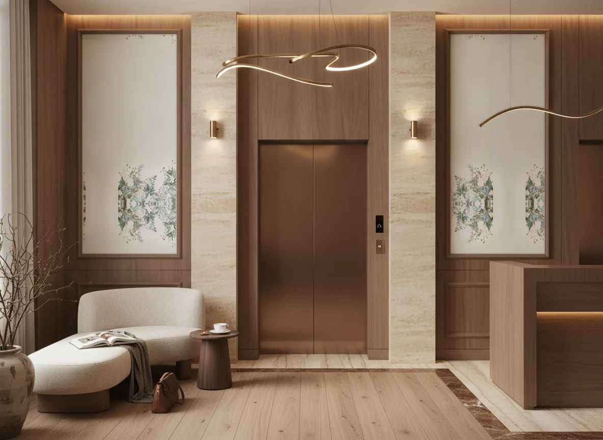 Wisteria — Hol przy windach w hotelu — dwie wysokie ramy