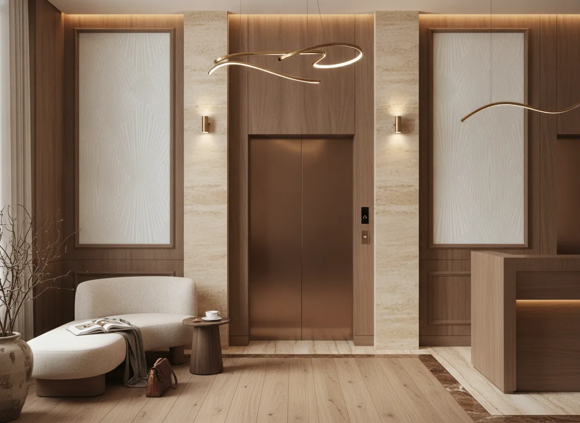 Eleganckie wachlarze — Hol przy windach w hotelu — dwie wysokie ramy