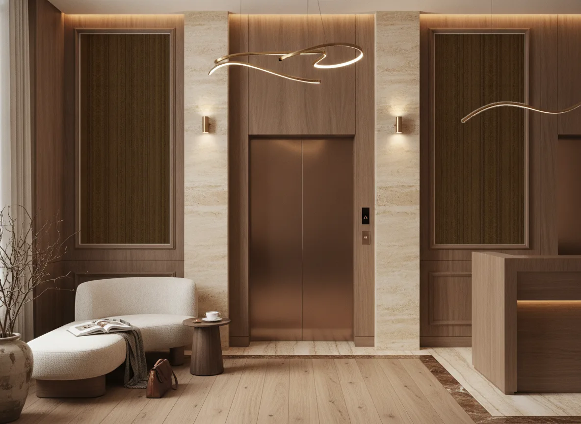 Tapeta obiektowa Cora W18 — Hol przy windach w hotelu — dwie wysokie ramy