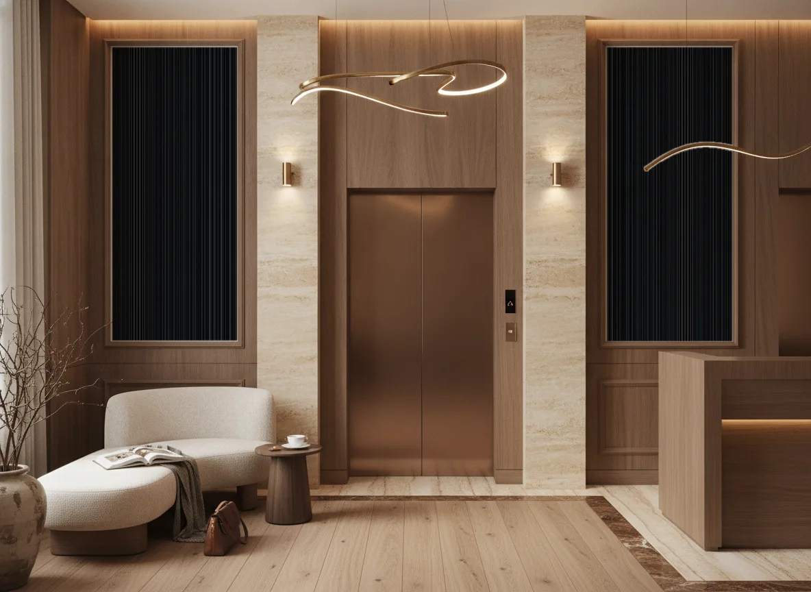 Tapeta obiektowa Harry W01 — Hol przy windach w hotelu — dwie wysokie ramy