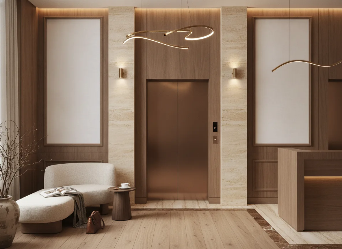 Tapeta obiektowa Ravia Puro W-1792-105 — Hol przy windach w hotelu — dwie wysokie ramy