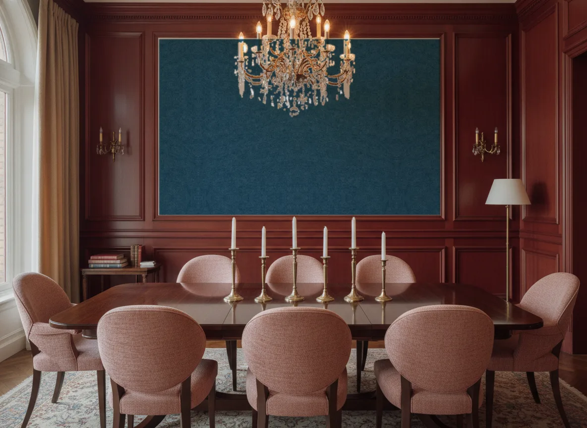 Slimwall Tiles — Bordowa jadalnia — pole nad boazerią
