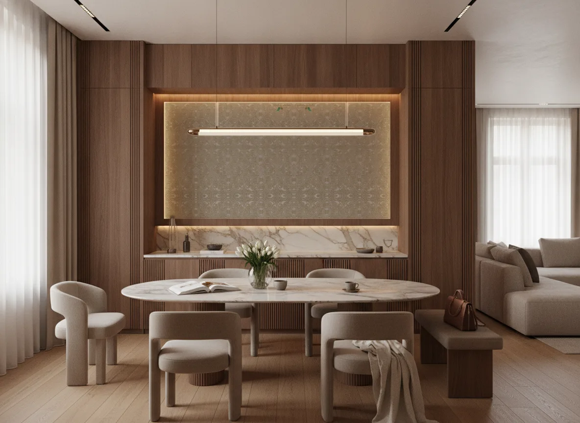Jali Mansour — Jadalnia — podświetlona wnęka nad kredensem