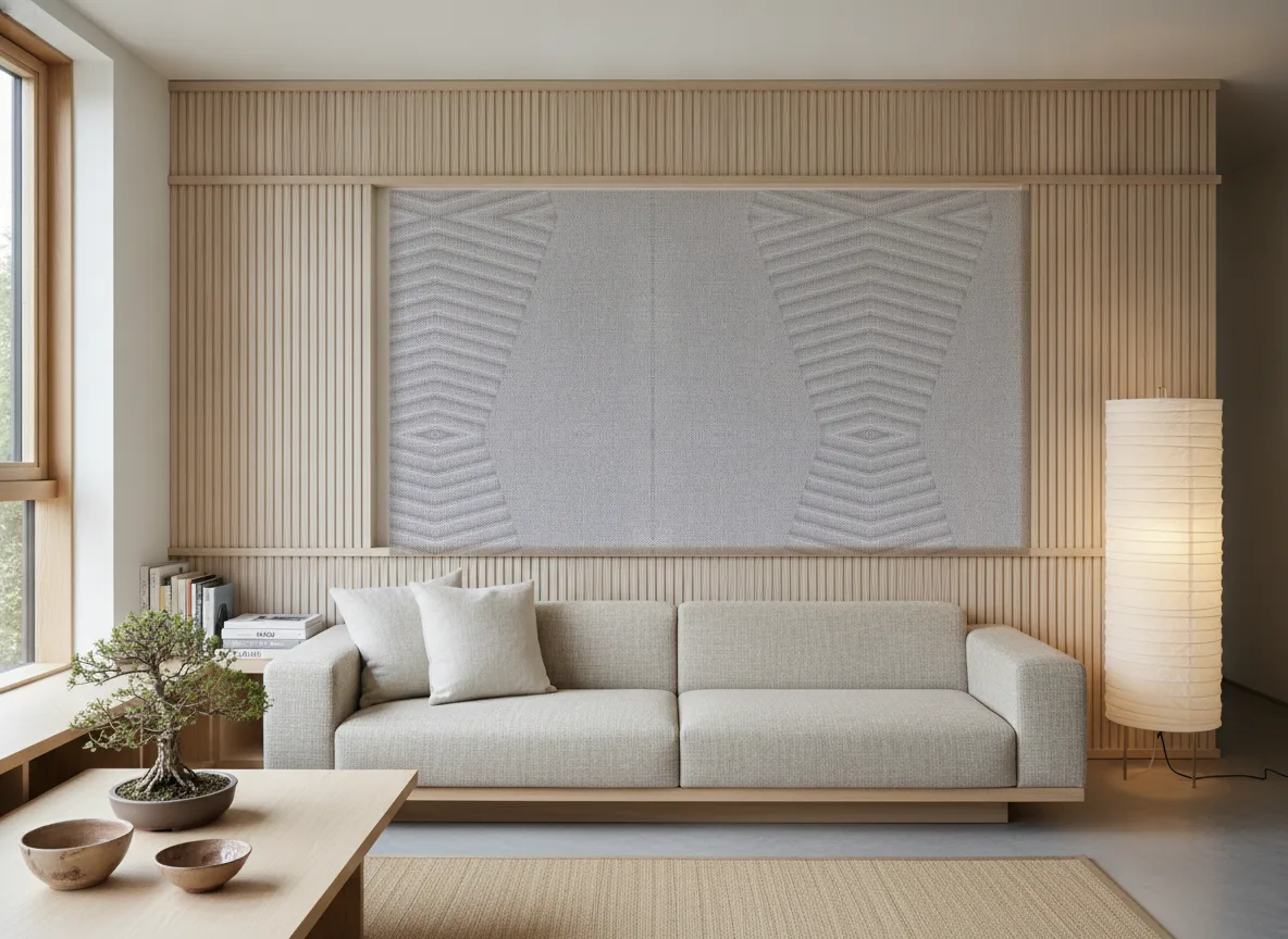 Polyform Vinacoustic Arcad — Japandi — pole w jesionowych lamelach
