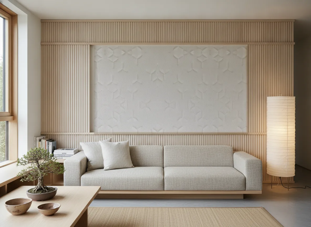 Polyform Vinacoustic Eole — Japandi — pole w jesionowych lamelach