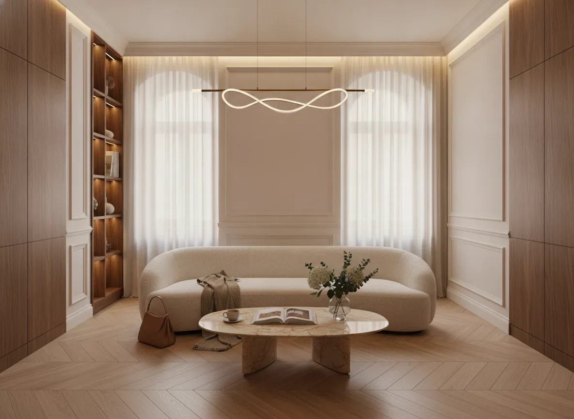 Minimalistyczna — Salon w kamienicy — kwatera między oknami