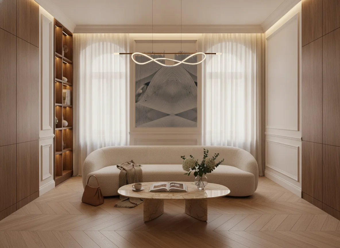 Świetliste smugi z kryształkami — Salon w kamienicy — kwatera między oknami