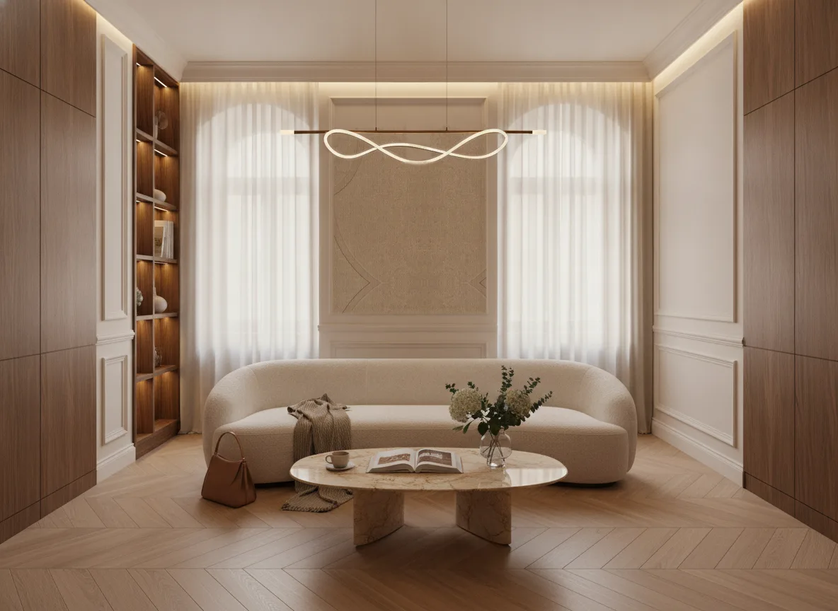Polyform Vinacoustic Galeo — Salon w kamienicy — kwatera między oknami