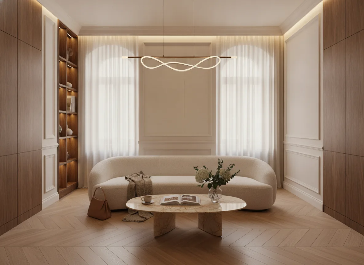 Vinacoustic Abaca — Salon w kamienicy — kwatera między oknami