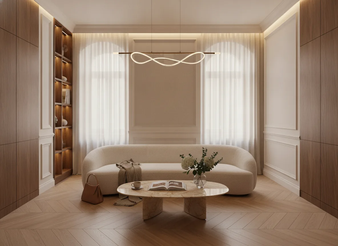 Vinacoustic Linen 2 — Salon w kamienicy — kwatera między oknami