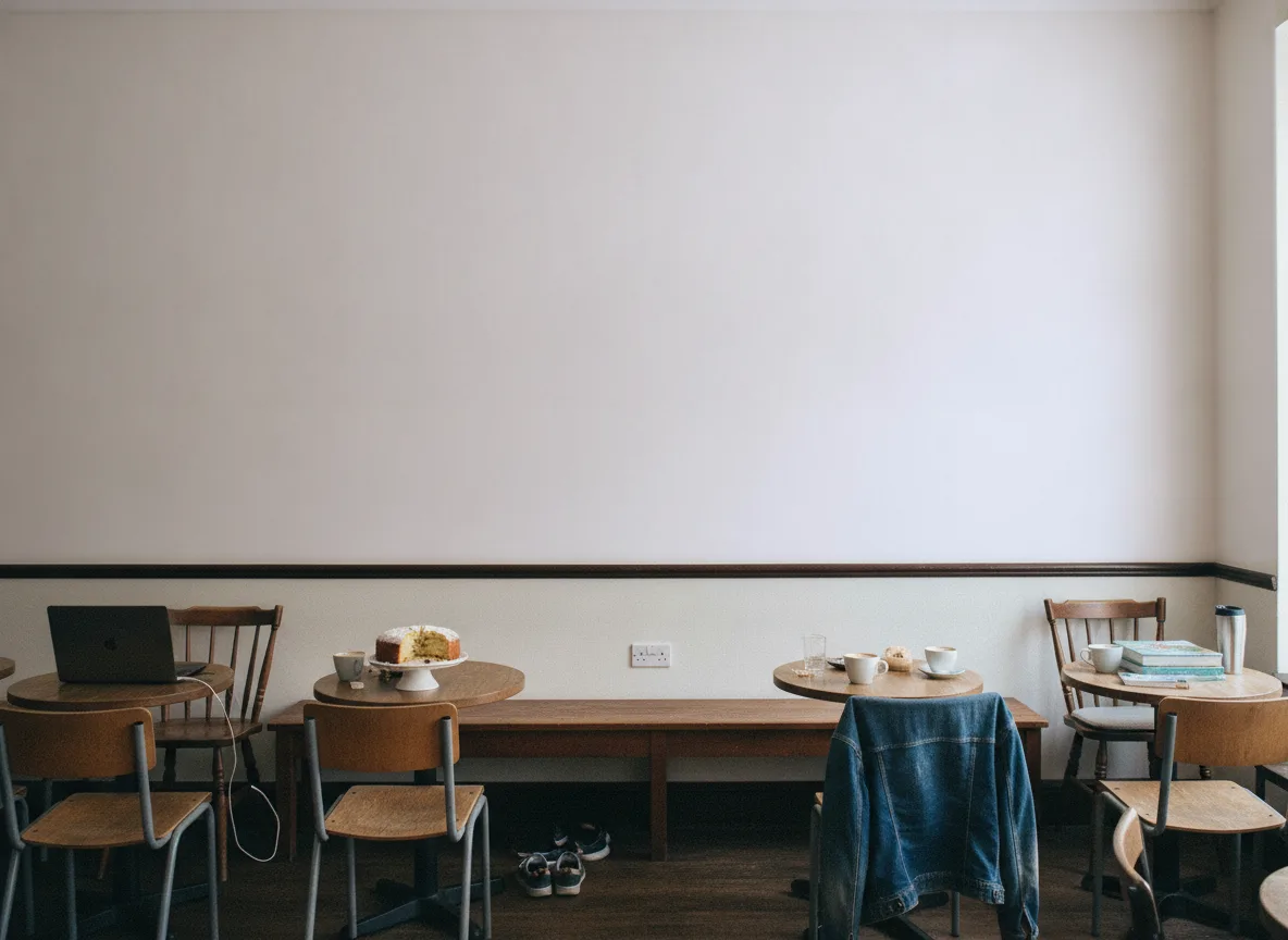 Minimalistyczna — Kawiarnia osiedlowa — ściana nad ławą