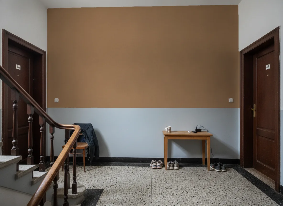 Minimalistyczna metaliczna — Klatka schodowa w kamienicy — podest