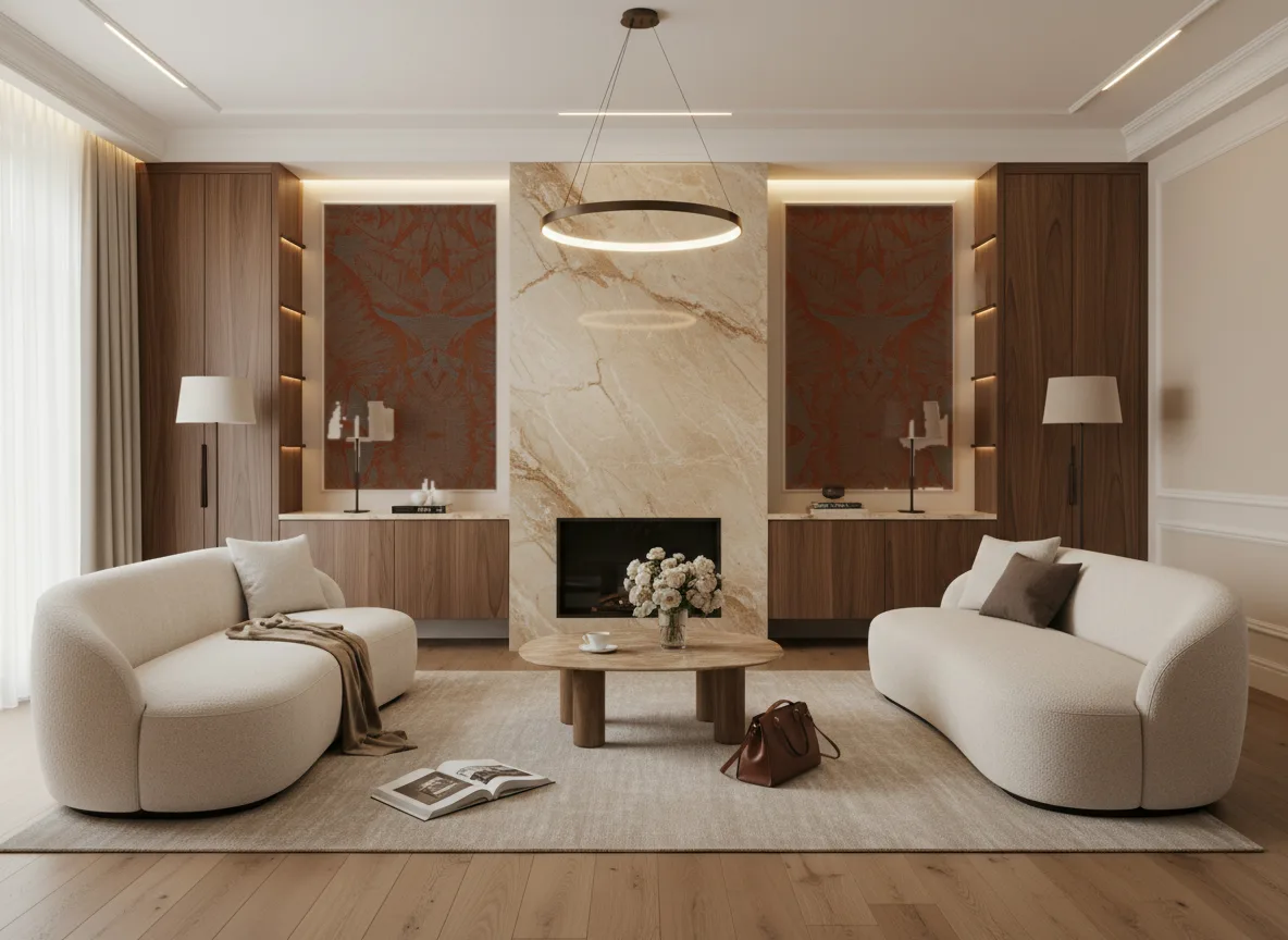 Hoja Escambray — Salon z kominkiem — symetryczne kwatery w listwach