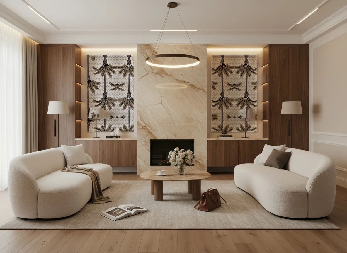 Mirage — Salon z kominkiem — symetryczne kwatery w listwach
