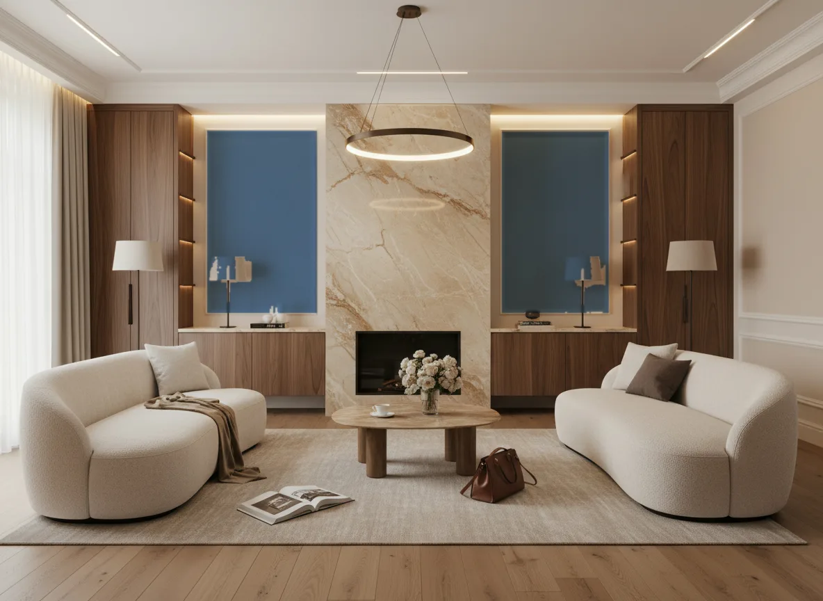AirPanel — Salon z kominkiem — symetryczne kwatery w listwach