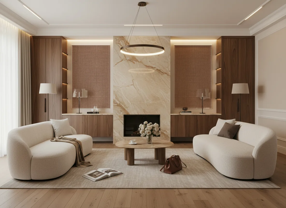 Bolton — Salon z kominkiem — symetryczne kwatery w listwach