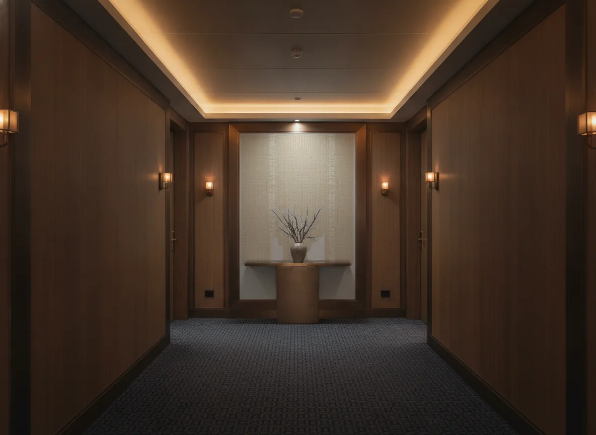 Andati — Ciemny korytarz hotelowy — ściana na końcu