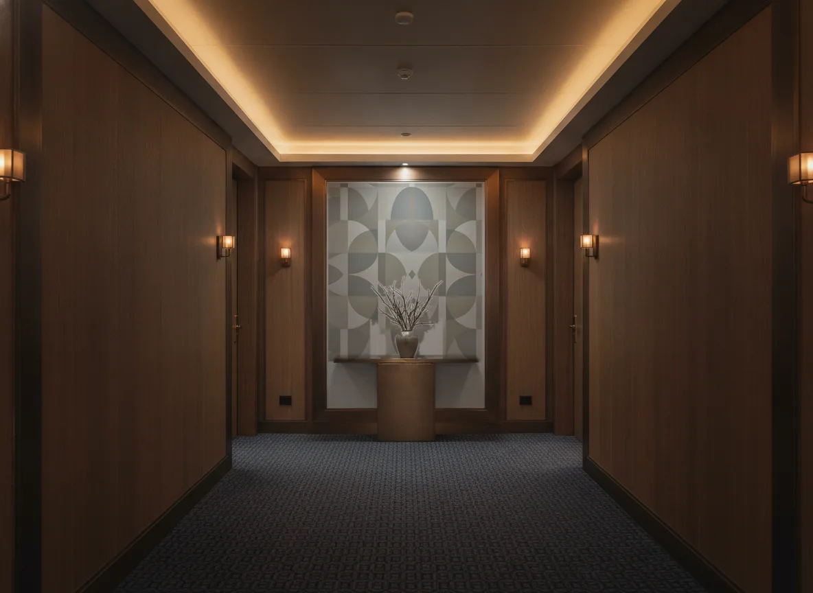 Barillet Faubourg des Lumieres — Ciemny korytarz hotelowy — ściana na końcu