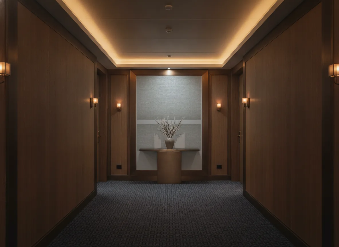 Carioca Rio Madeira — Ciemny korytarz hotelowy — ściana na końcu