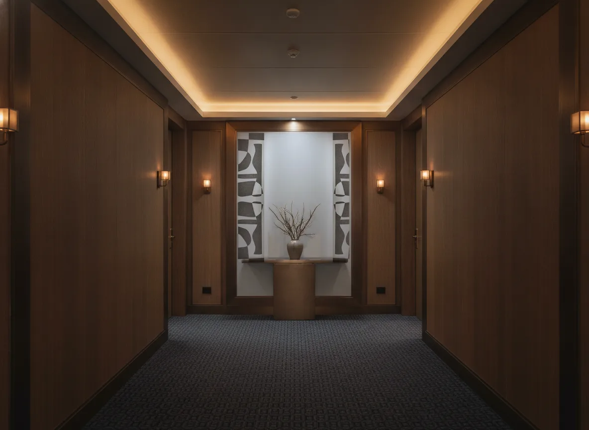 Concordance — Ciemny korytarz hotelowy — ściana na końcu