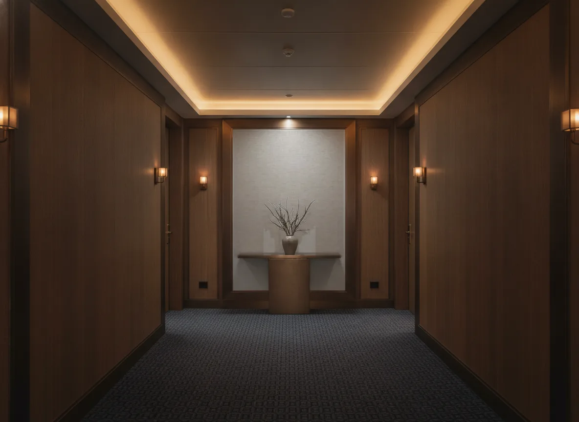Elfe — Ciemny korytarz hotelowy — ściana na końcu