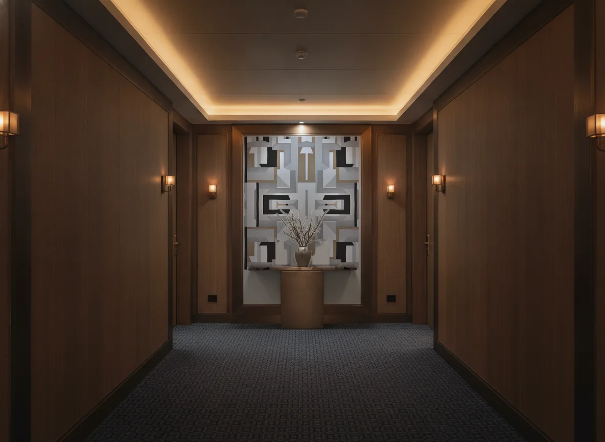 Jazz Misura — Ciemny korytarz hotelowy — ściana na końcu