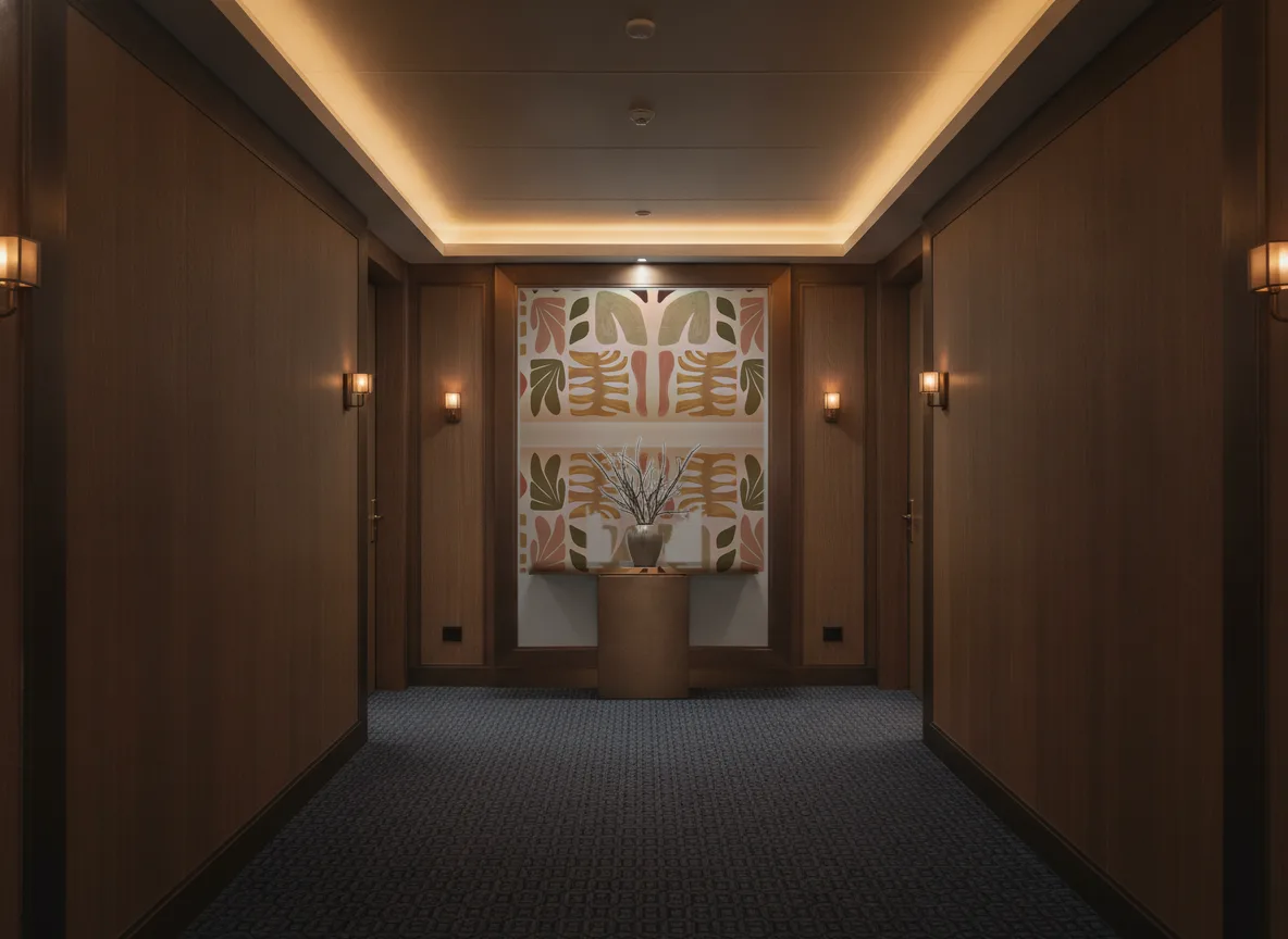 Jorge — Ciemny korytarz hotelowy — ściana na końcu
