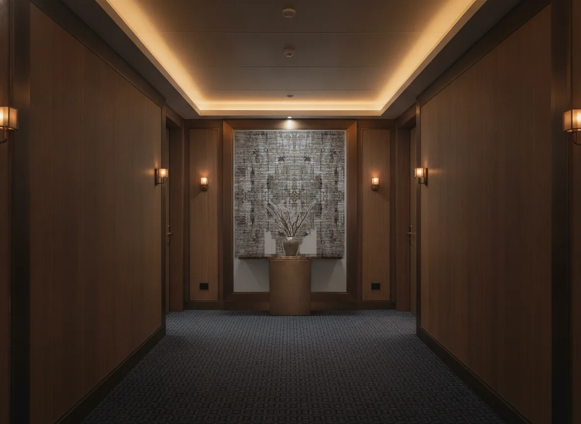 Manufactura — Ciemny korytarz hotelowy — ściana na końcu