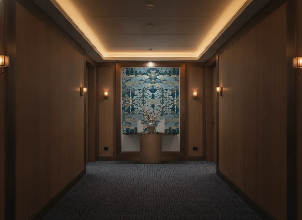 Marakanda — Ciemny korytarz hotelowy — ściana na końcu